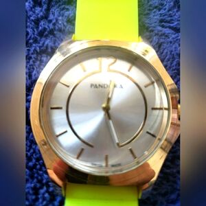 Pandora Gold faced Watch with Neon Yellow Band